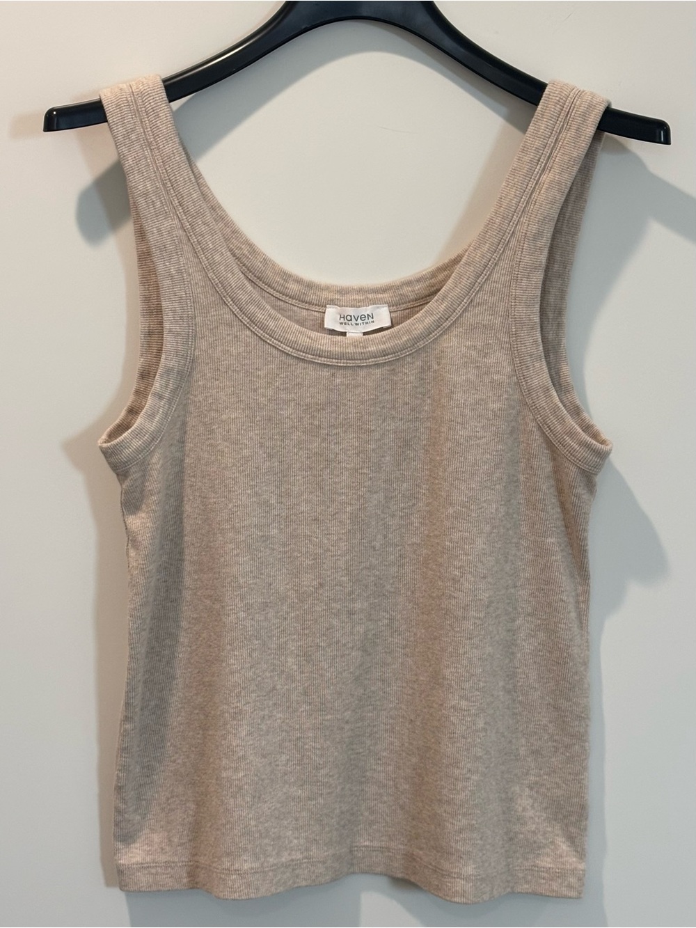 Haven Well Within Organic Cotton Scoop Neck Ribbed Tank Top in Oatmeal Beige